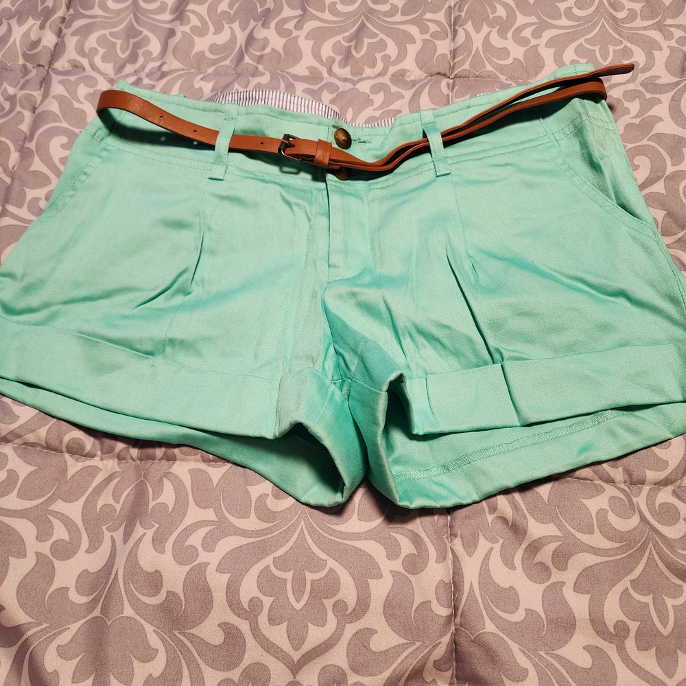 Mint Green Women's Shorts with Belt